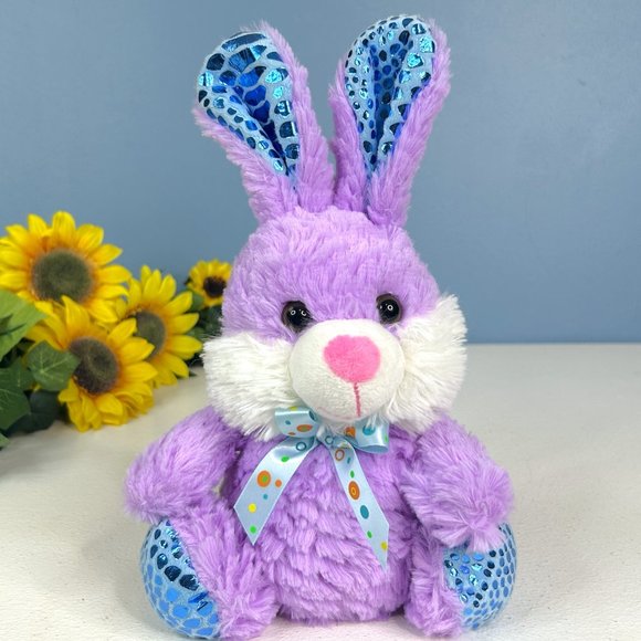 Beautifully Detailed Purple Bunny Rabbit Sequin Ears 8" Plush Stuffed Animal Toy - Picture 1 of 4